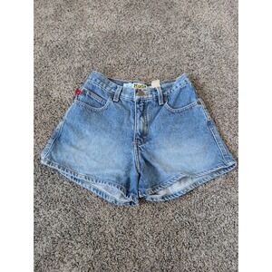Vintage Mudd High Waisted Denim Shorts Medium Wash Embroidered Logo Size 1